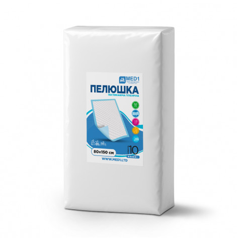 Купить Медицинская одноразовая впитывающая пелёнка MED1-WC03, размер 80×150 см (10 шт в упаковке) (MED1-WC038015010). Изображение №1