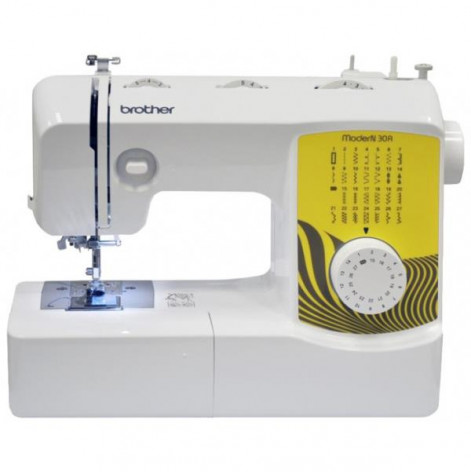 Sewing machine BROTHER MODERN 30A, electromechanical, 51 W, 27 sewing operations, white/yellow