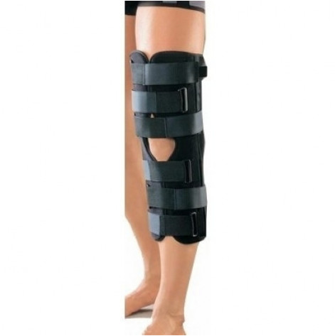 Knee splint with lateral and posterior rigid plates, universal