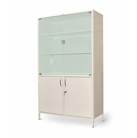Double-leaf medical cabinet with glass doors and ShM-2s safe