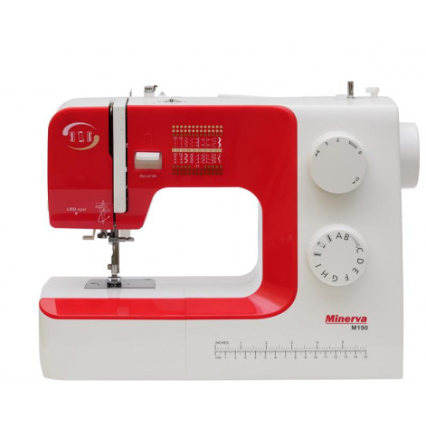 Sewing machine MINERVA M190, electromechanical, 85 W, 21 sewing operations, white-red