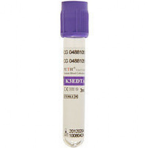 Vacuum tube 42112 Vacumed® (100pcs/pack) 13x75 mm, EDTA 4 ml sterile with K3 (violet cap)