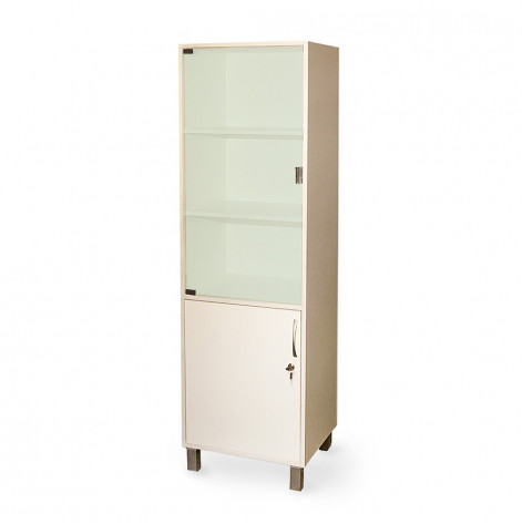 Single-leaf medical cabinet with a glass door and a safe (LDSP) ShM-1sd